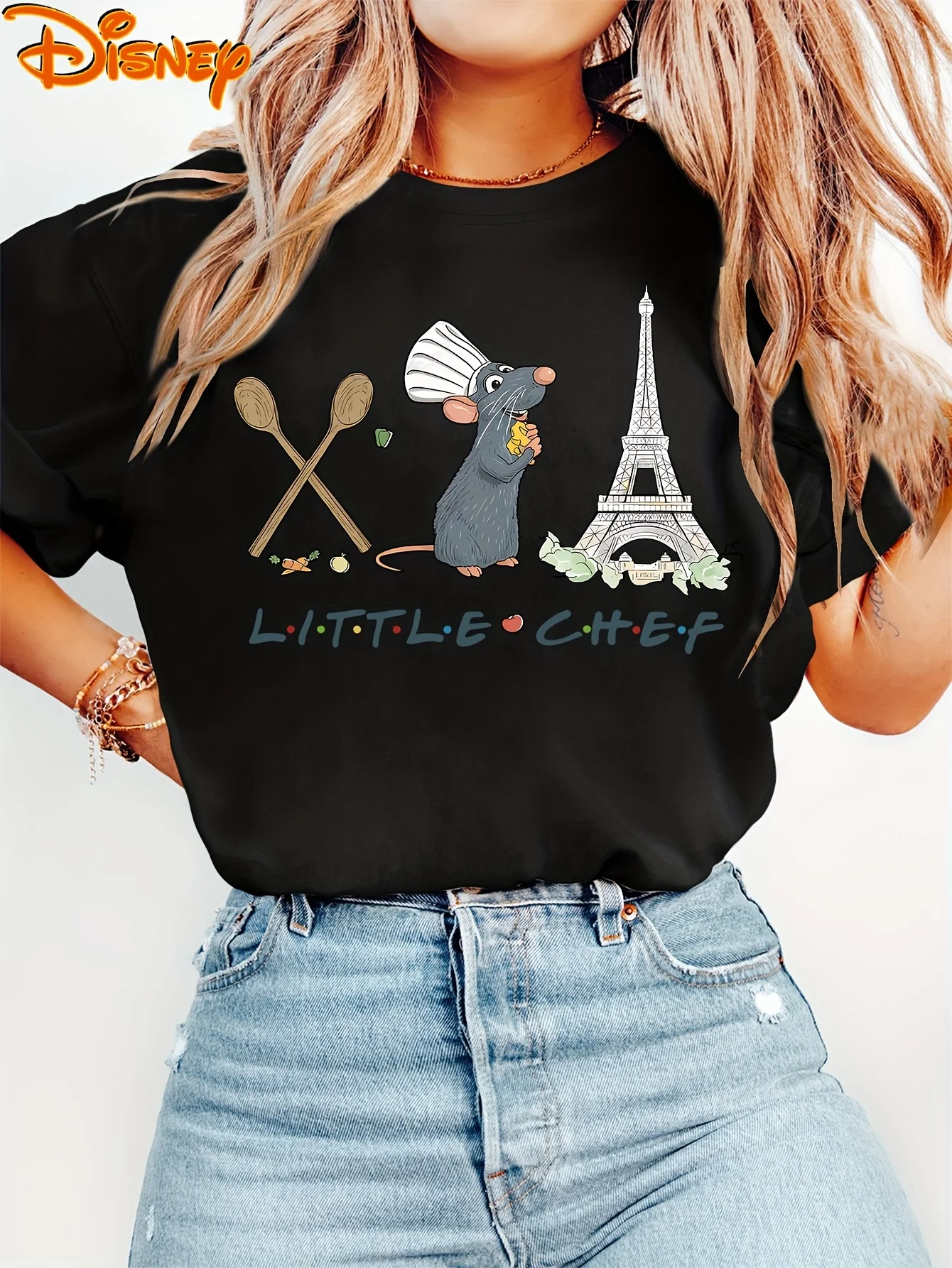 

Women's Disney Ratatouille Chef Hat Mouse T Shirt Cotton Tee O-Neck Casual Oversize Short Sleeve Streetwear Loose Clothing Top