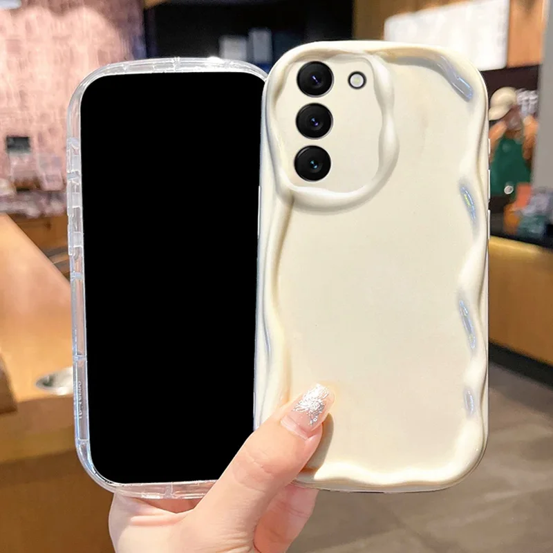 Transparent Phone Case For Samsung Galaxy S24 Ultra S23 S22 Plus S21 S20 FE A25 A55 A35 A15 A05 A05S Solid Color 3D Wave Cover