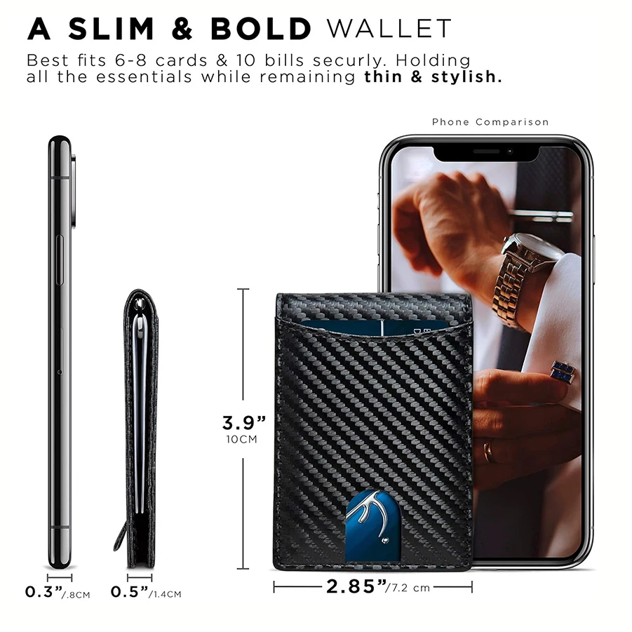 남성 슬림 지갑 - RFID 차단 앞주머니 반지갑 신용카드 홀더 - 슬림 - 머니클립 포함 남성 지갑