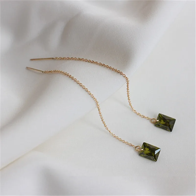 S925 Sterling Silver Plated 14K Gold Olive Green Zircon Ear Wires for Women Retro Elegant Simple Versatile Earrings
