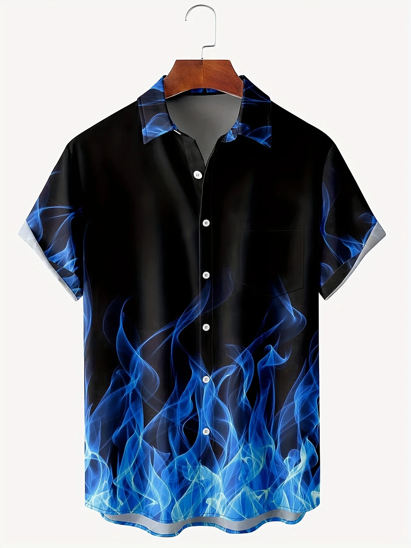 

Oversized Hawaiian shirt for men, baggy oversized short-sleeved beach shirt with flame pattern