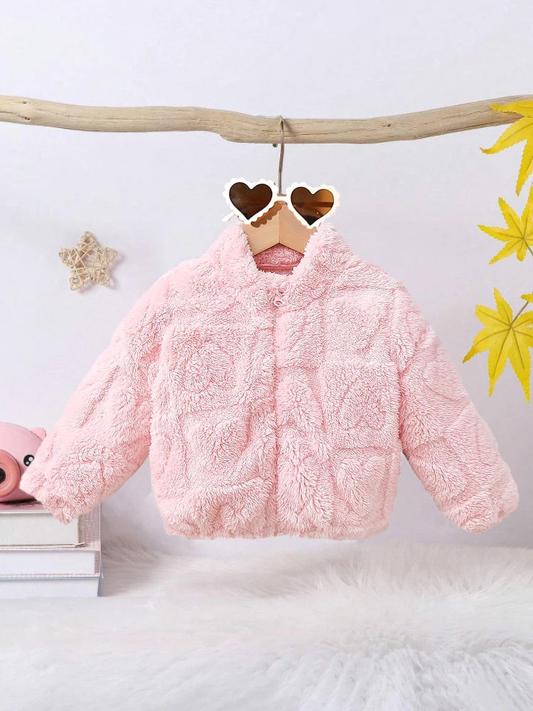 

Autumn and winter baby girl's thick fleece warm high neck love jacket, casual and comfortable Child Accessories