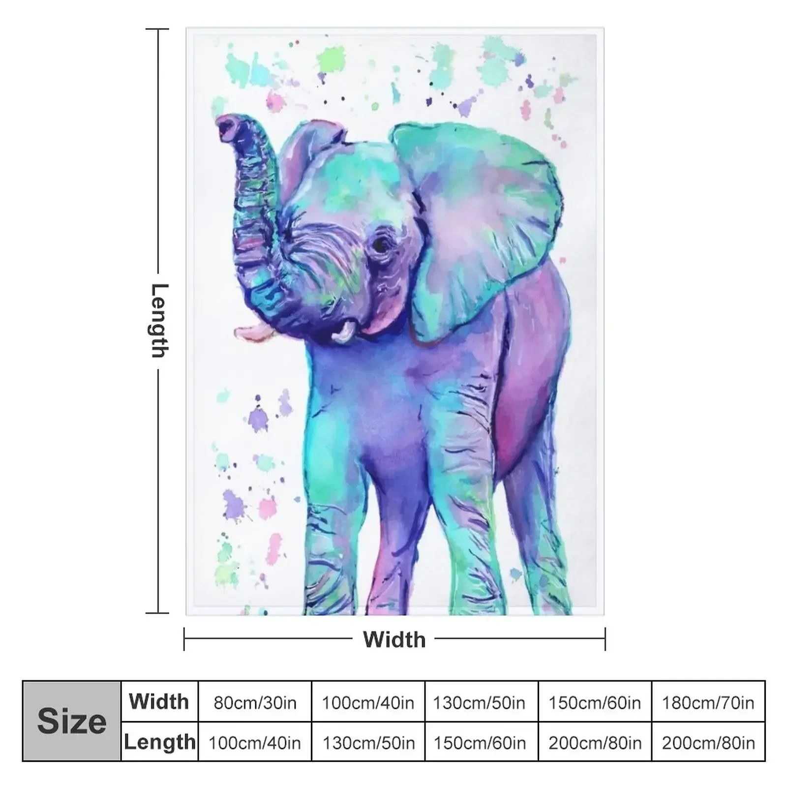Colourful Watercolour Elephant Throw Blanket couch cozy soft plush fuzzy picnic outdoor blanket