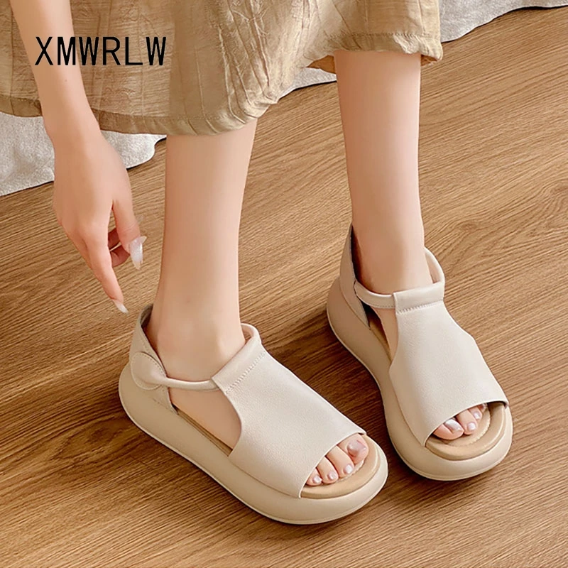 

XMWRLW сандалии из натуральной кожи для женщин, летняя обувь, повседневная женская летняя обувь с крючками, женские сандалии, сандалии на резиновой подошве