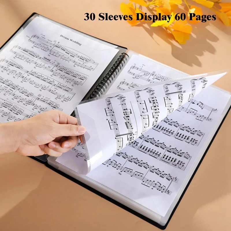 Sheet Music Folder, 60 Pages, Sheet Music Holder,Fits Letter Size A4, Writable & Detachable Choir Folder (Black) Easy To Use