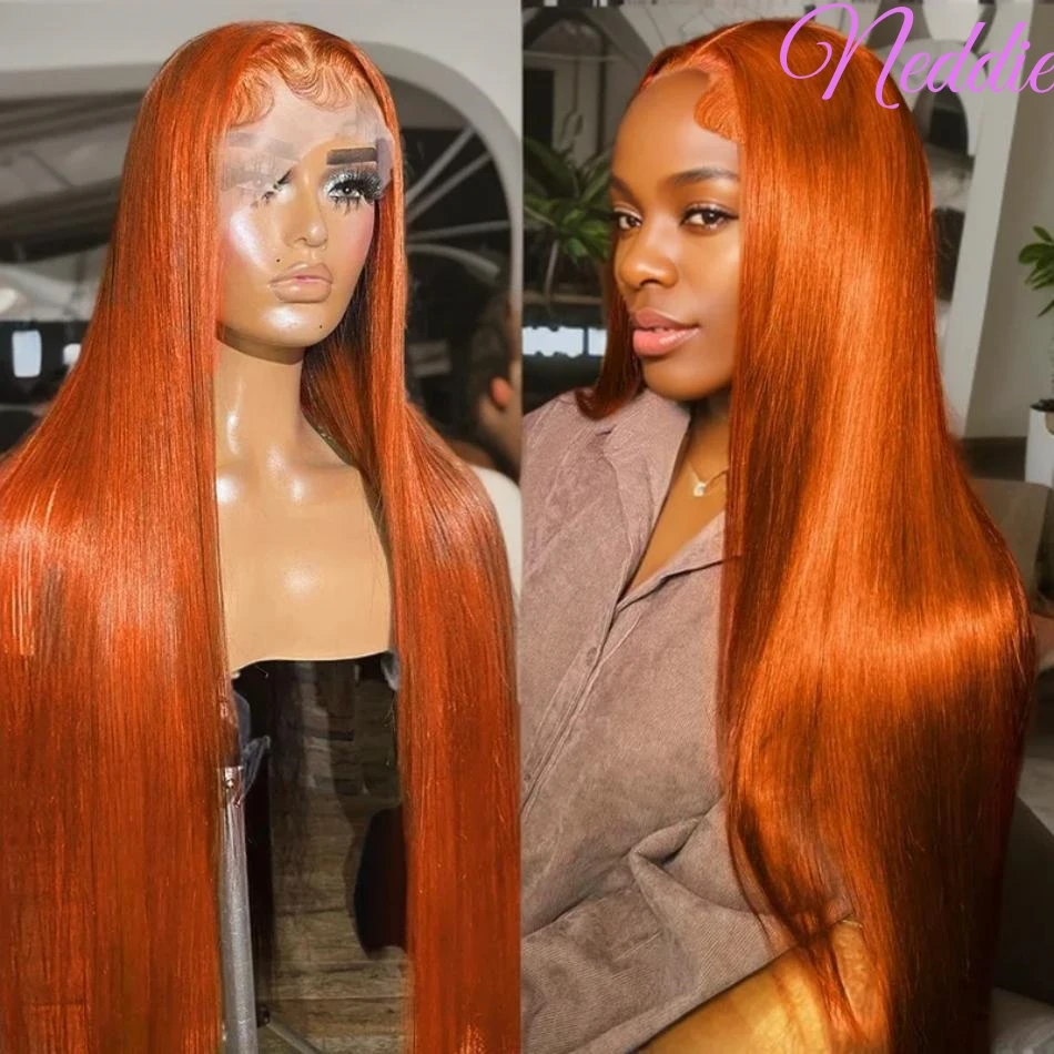 

40 Inch Human Hair 100% Ginger Straight 13x6 HD Lace Frontal Wig PrePlucked Glueless Transparent Afro Wig For Women Choice