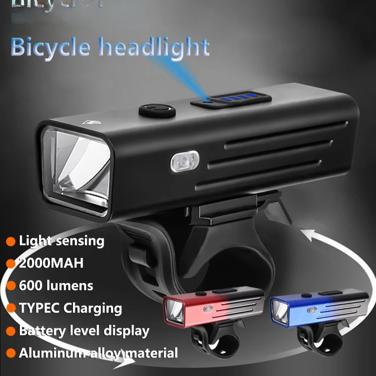 Bike Front Light 2000mAH Headlight Bicycle Light Sensation Aluminum Smart Sense  Bike Flashlight Bike Accessories