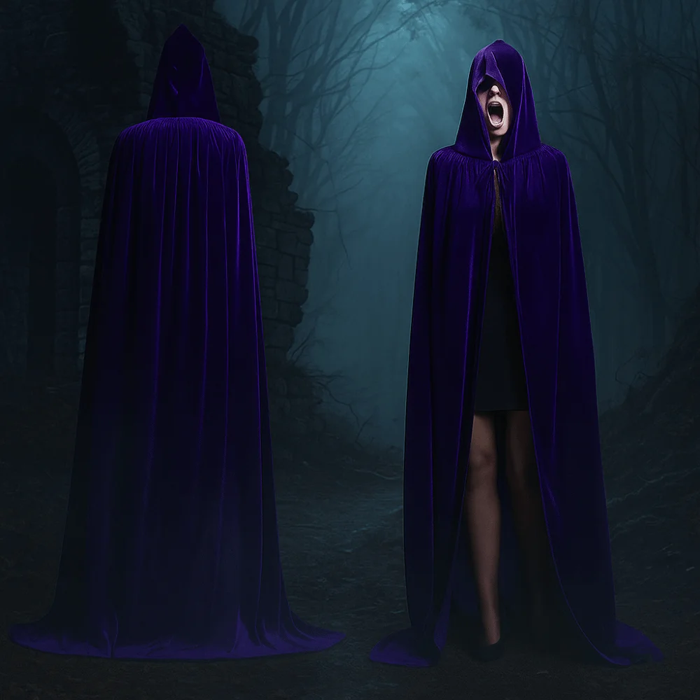 

Solid Color Velvet Cloak Reversible Design Velvet Material Long Cape Deluxe Quality Full Length Hooded Robe Halloween Party
