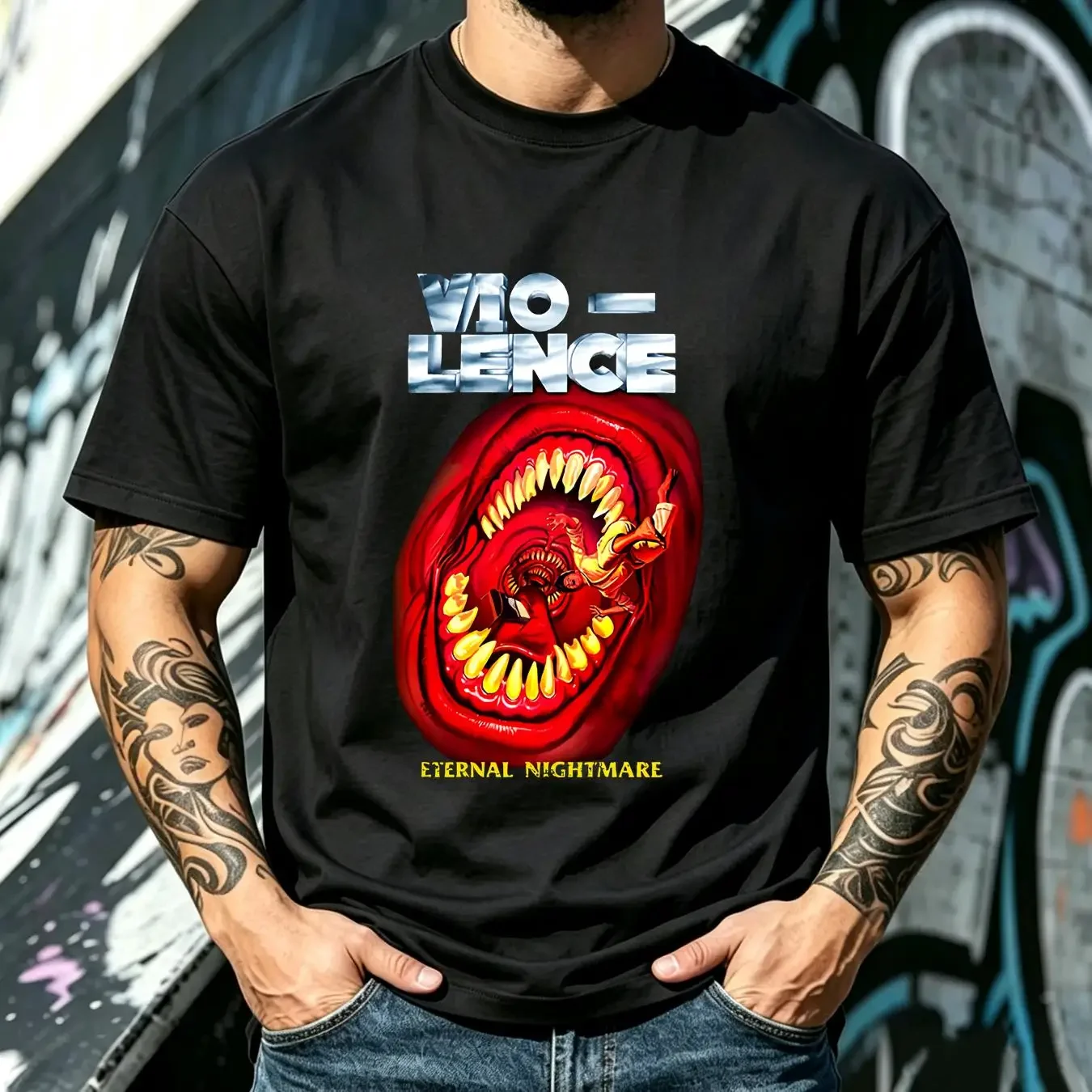 washed T Shirt NEW Vio lence Eternal Nightmare American Thrash Music Vintage Logo S 4XL long or short sleeves vintage Washed