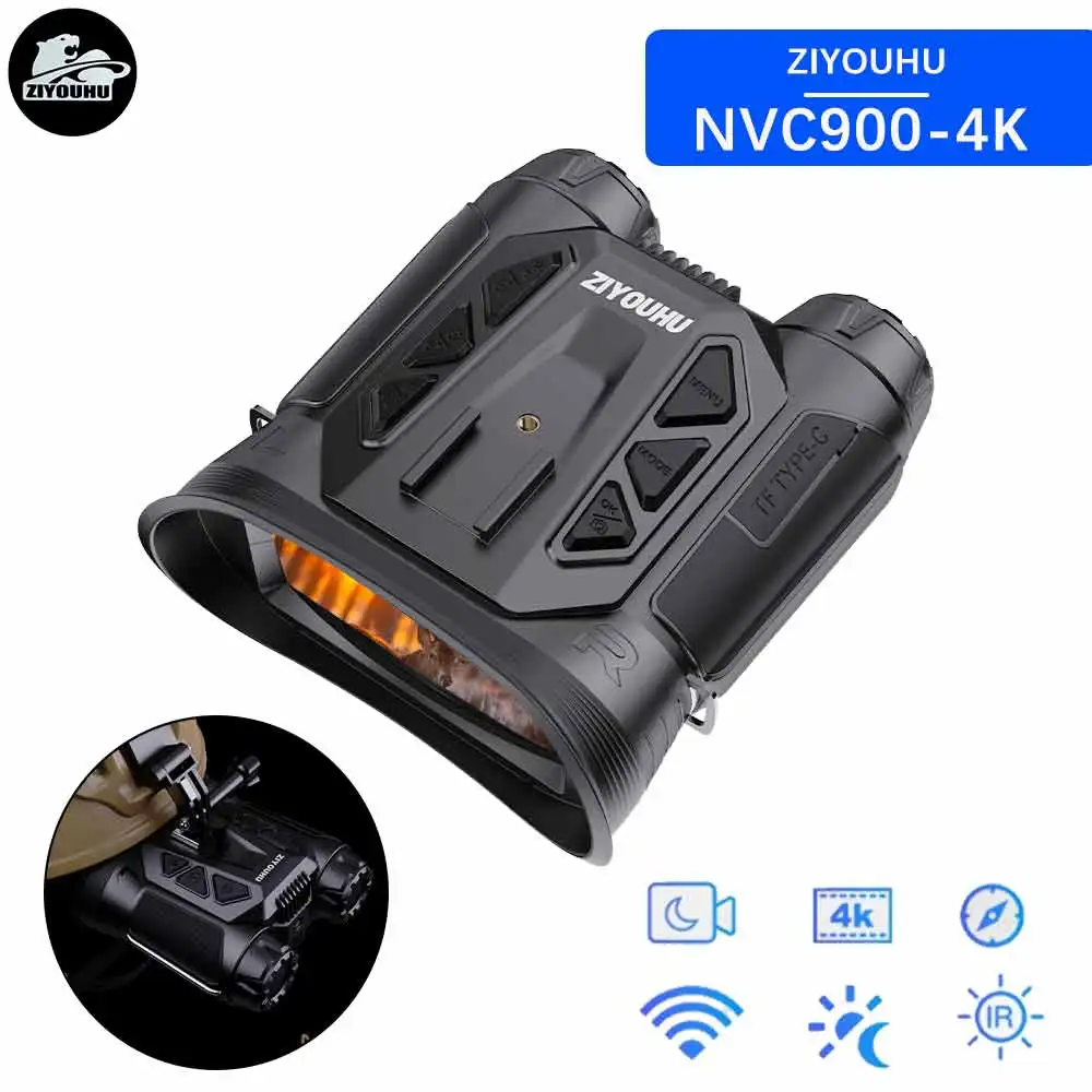 

NV900C Infrared Digital Binoculars Head Mounted Night Vision Camera E-Compass 4K FHD Video Large Screen for Hunting Observation