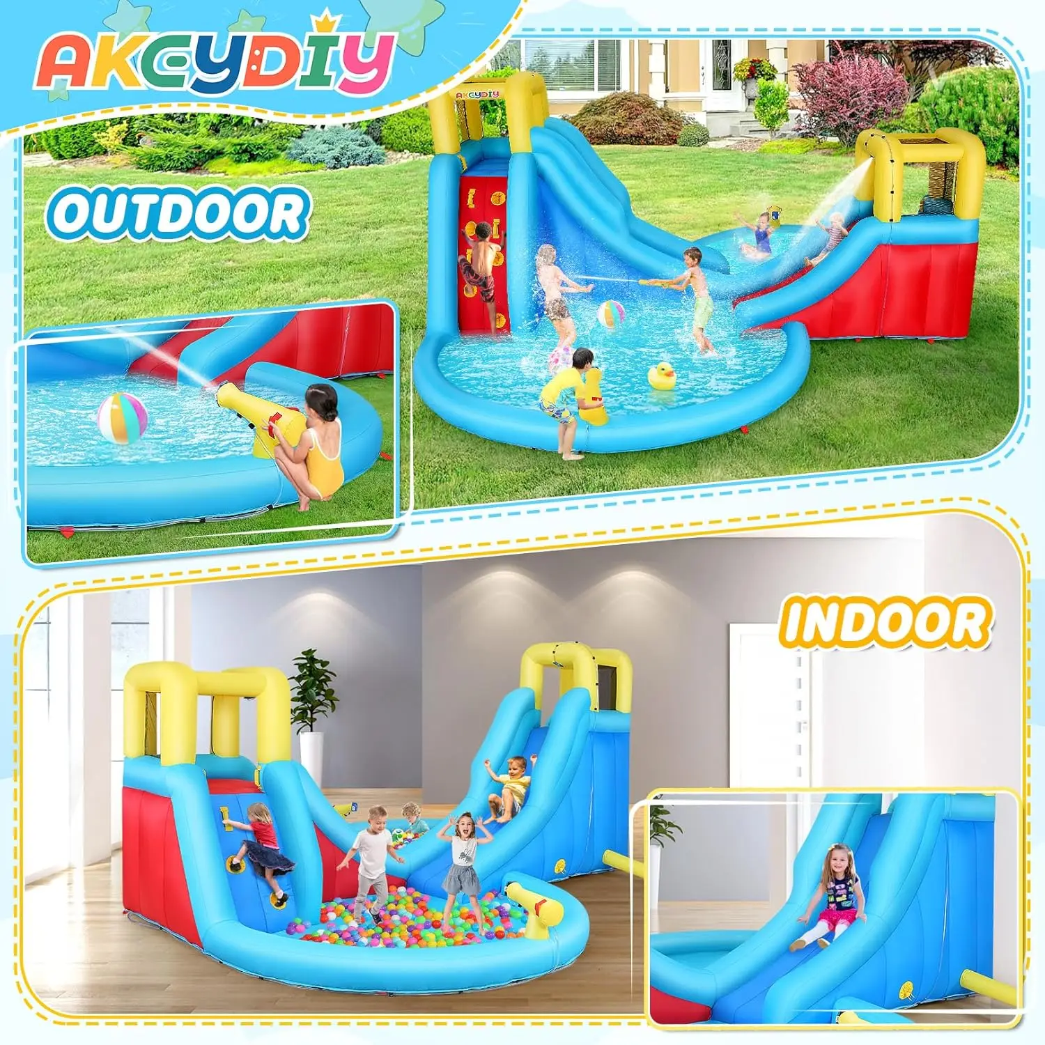 Große aufblasbare Wasserrutsche – Duell-Wasser-Bounce-Haus, aufblasbarer Wasserrutschenpark mit Spritzbecken, Kletterwand, Korbrand, Wasserkanne