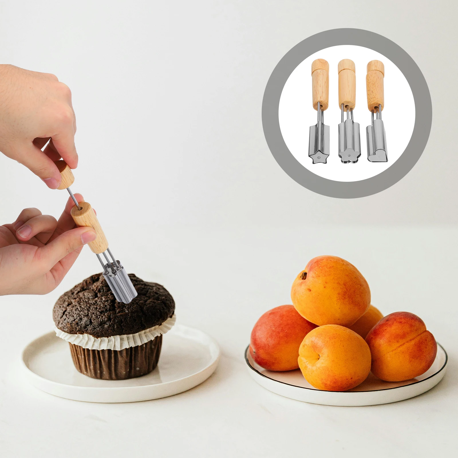 

1 set 1 Set Stainless Steel Wood Handle Baking Tool Set Cookie Cutters Cupcake Corer Filler Hole Puncher Fruit Vegetable Shaper