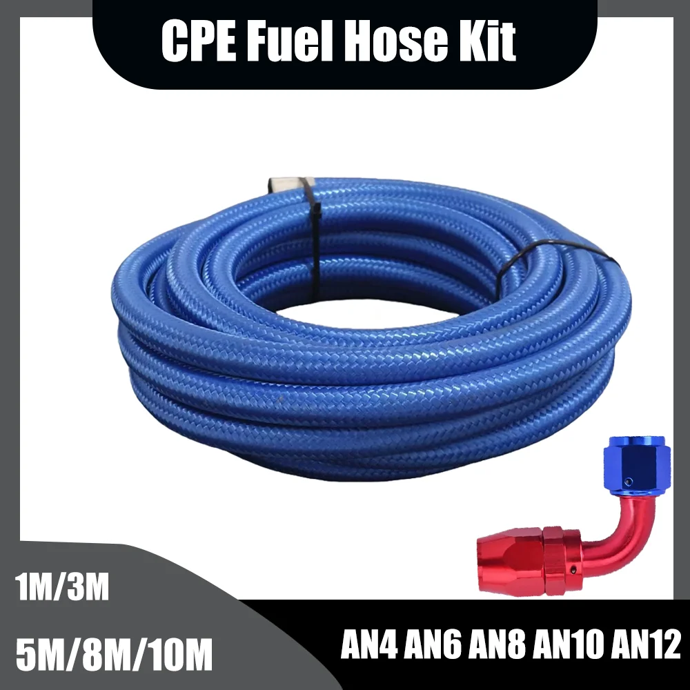 

1M/3M5M8M10M automobile Fuel Hose Oil Gas Cooler Line Pipe Tube Inside CPE Nylon Stainless Steel Braided AN4 AN6 AN8 AN10 AN12