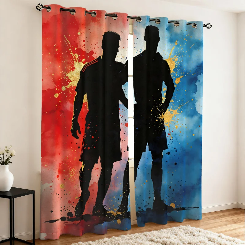 

2Pcs Watercolor Soccer Star Curtains, 85% Light Blocking, Thermal & Noise Reducing, Modern Sports Design, Ideal Gift for Home