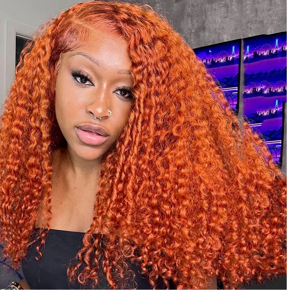 

210 250 Density Curly Orange Ginger 13x6 Hd Lace Front Human Hair Wig 13x4 Lace Front Human Hair For Women Deep Wave Frontal Wig