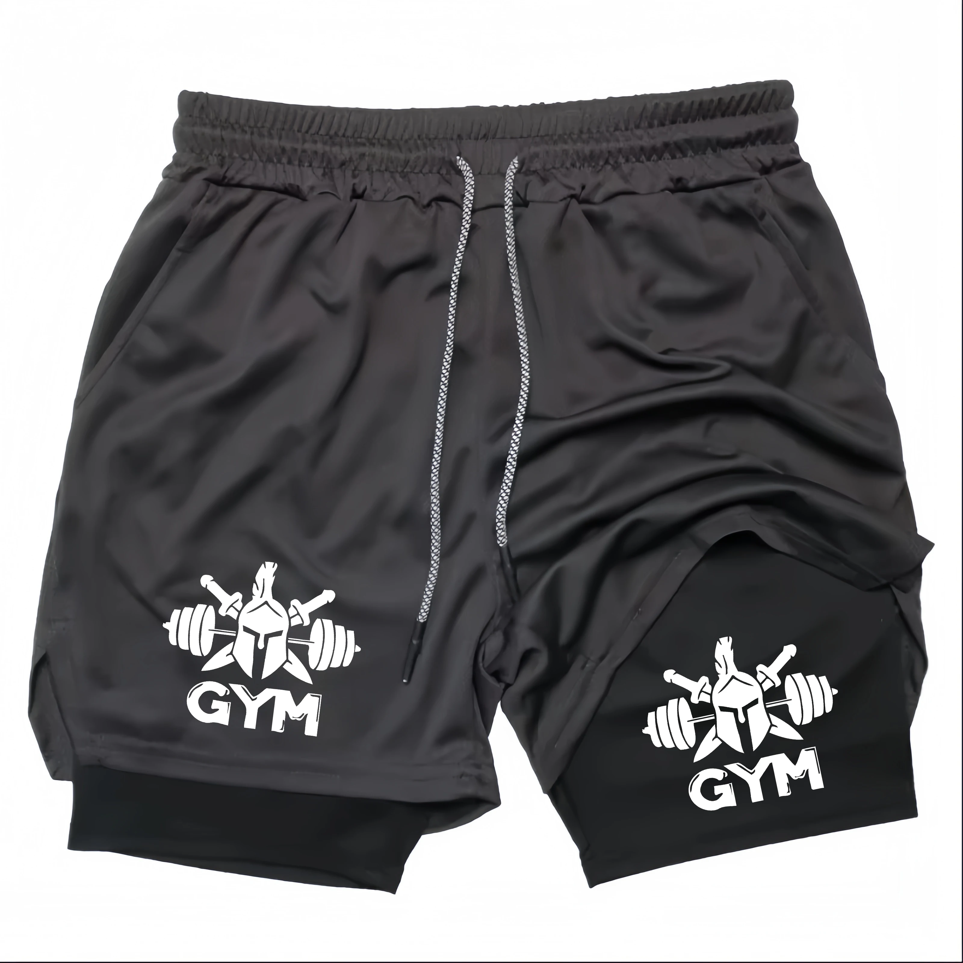 

Anime Gym Shorts Men Double-layer 2-in-1 Sports Pants New Summer Japanese Cartoon Print Beach Pants Streetwear