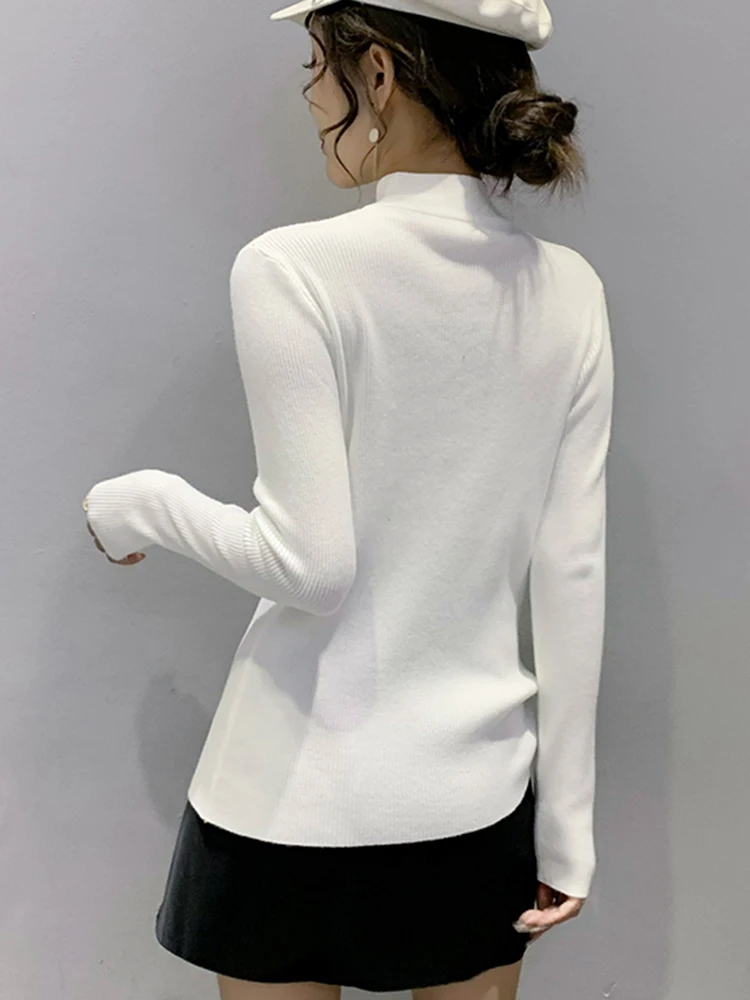 Autunno Inverno Pullover Donna Maglioni scavati Manica lunga Mezza collo alto Maglione femminile Slim Maglieria coreana Top 2024