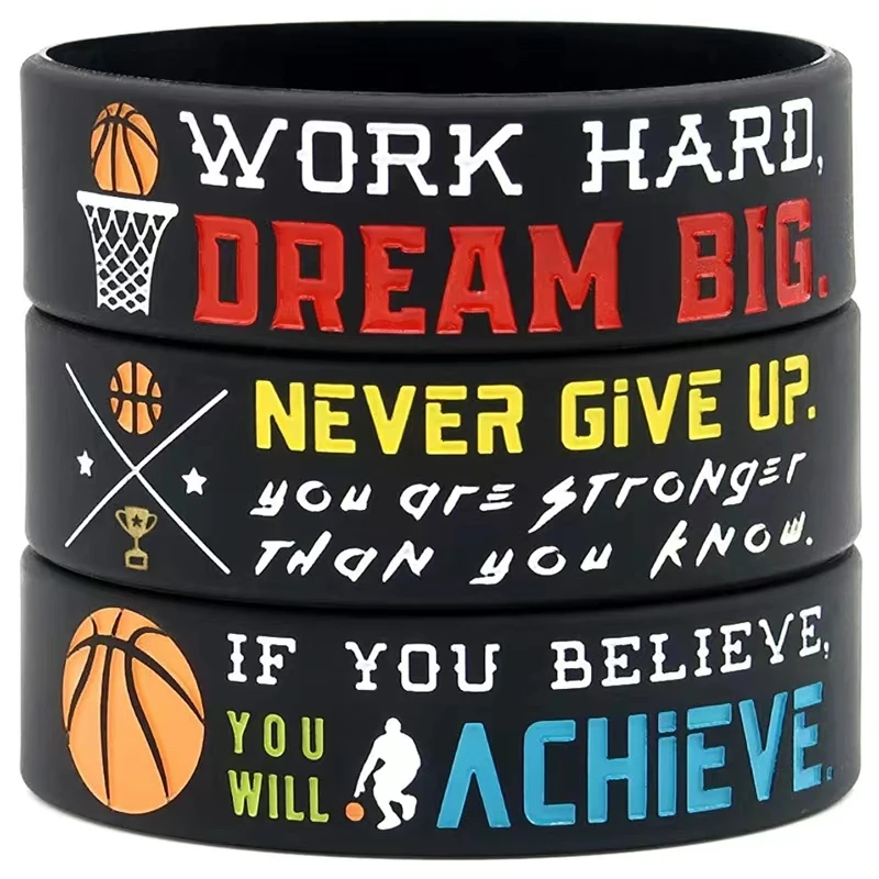 1Pcs Wide Basketball Inspirational Never Give Up Achieve Dream Big Fashion Rubber Bracelet Men Silicone Wristband Festival Gifts