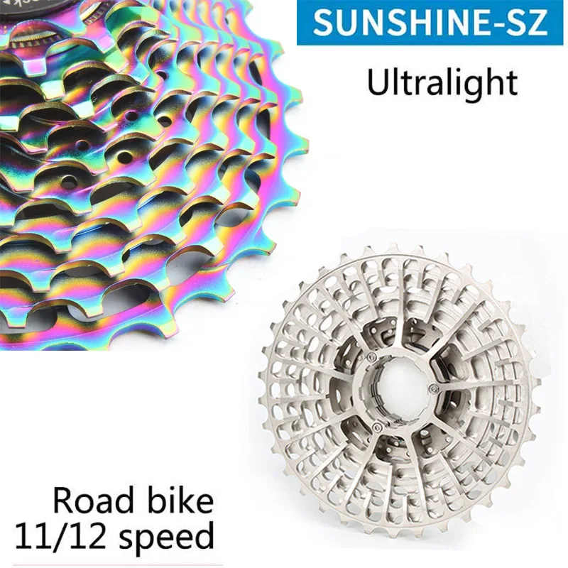 

SUNSHINE ultralight Road flywheel 11 12 speed 11-28 32 34 36T colorful Hollow out bicycle cassette HG gear for Shimano