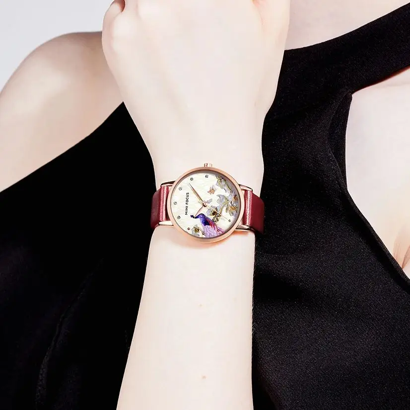 MINI FOCUS Luxury Women's Watch Japanese Movement Elegant Genuine Leather Strap Wrist Watches Minimalist Dress Watch 0330L