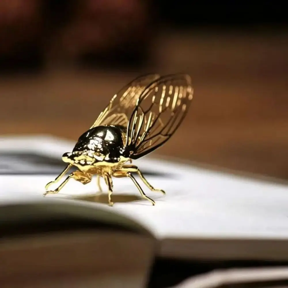 Golden Finish Golden Cicada Figurine Hollow Wings Vintage Style Insect Figurine Realistic Details Cicada Sculpture