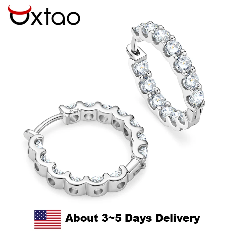 

Серьги-кольца OXTAO с муассанитом цвета D, инкрустированные, из стерлингового серебра 925 пробы, для женщин и мужчин, 3 мм, для свадьбы и вечеринок