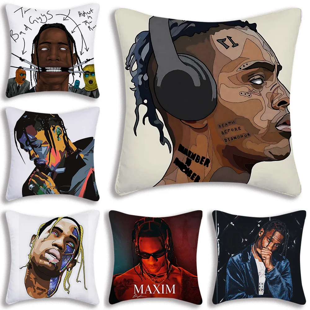 T-Travis S-Scott Pillow Covers Cartoon Sofa Decorative Home Double-sided Printing Short Plush Cute Cushion Cover