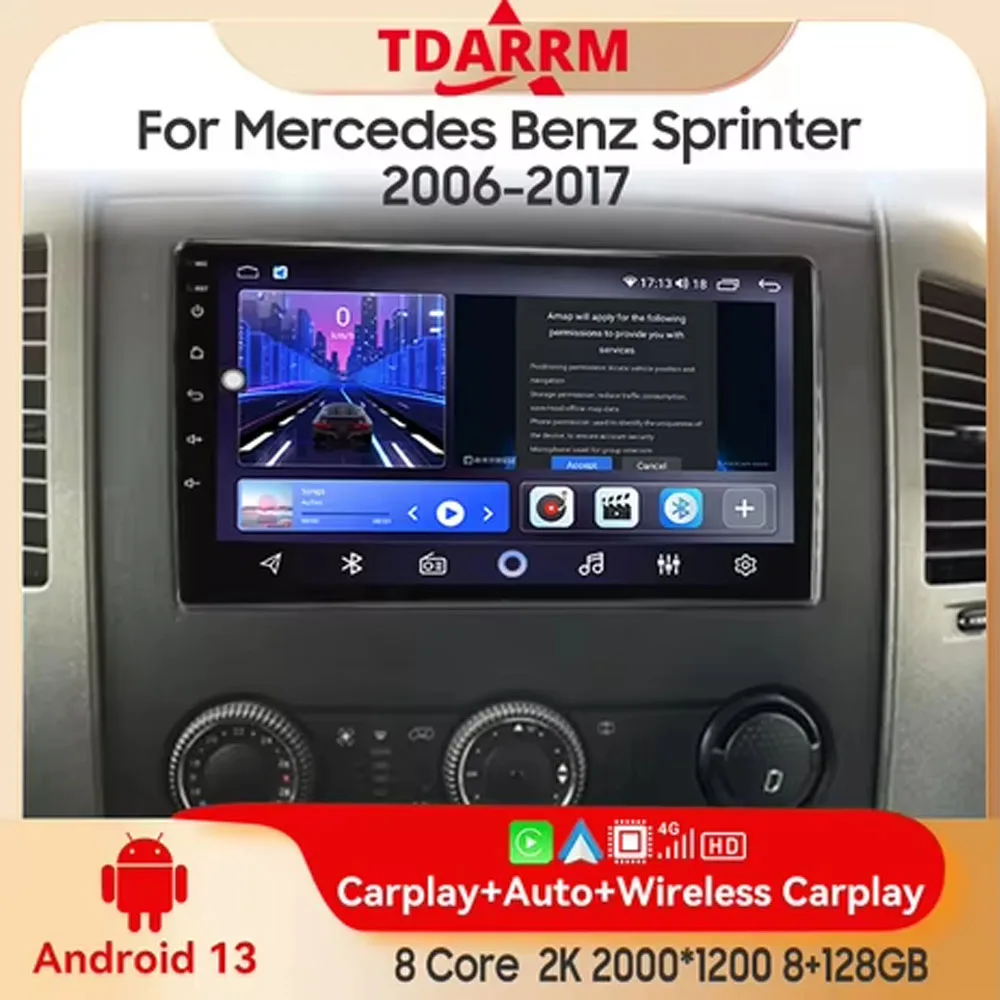 2 din para Mercedes Benz Sprinter 2006-2017 Android 13,0 128G reproductor Multimedia Radio de coche inalámbrico Carplay Auto menú de coche Original