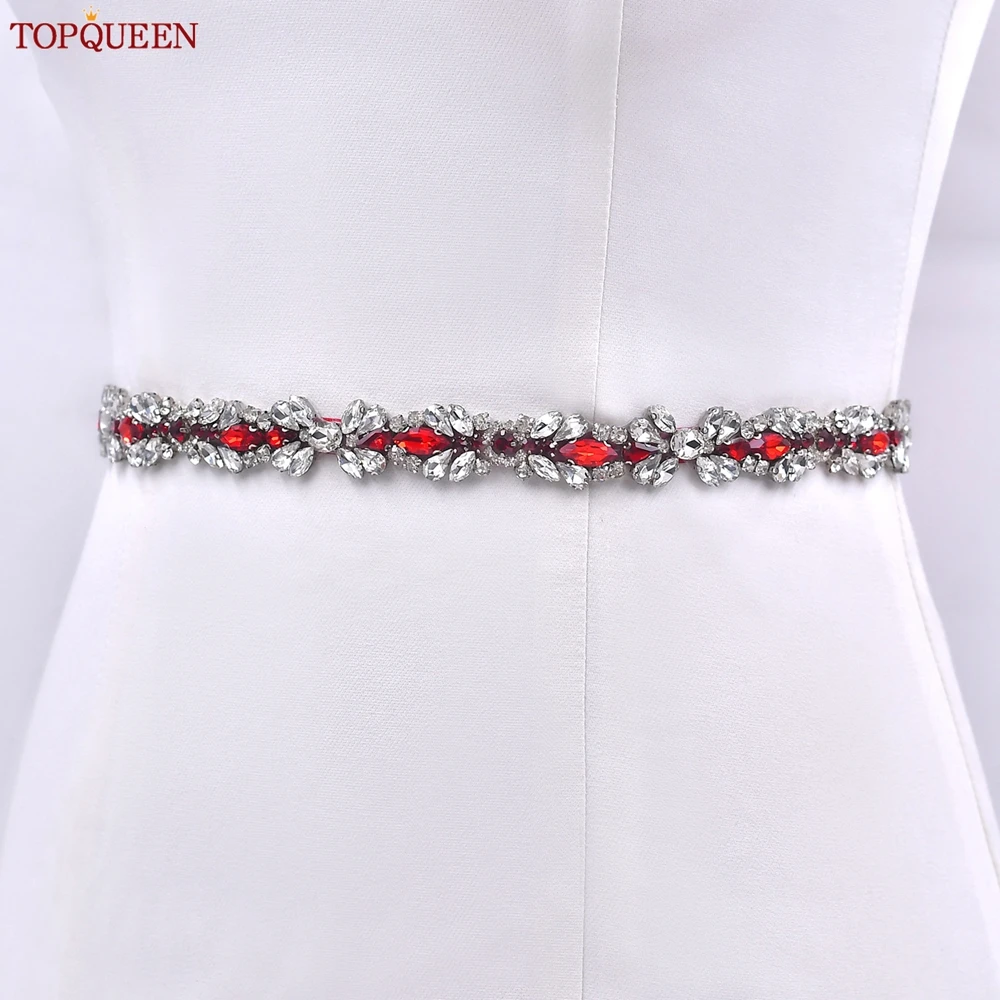 TOPQUEEN Rot Strass Braut Gürtel Schärpe Hochzeit Gürtel Rot Abendkleid Taille Dekoration Hochzeit Zubehör Brautjungfer Geschenk S09 – Detail 19