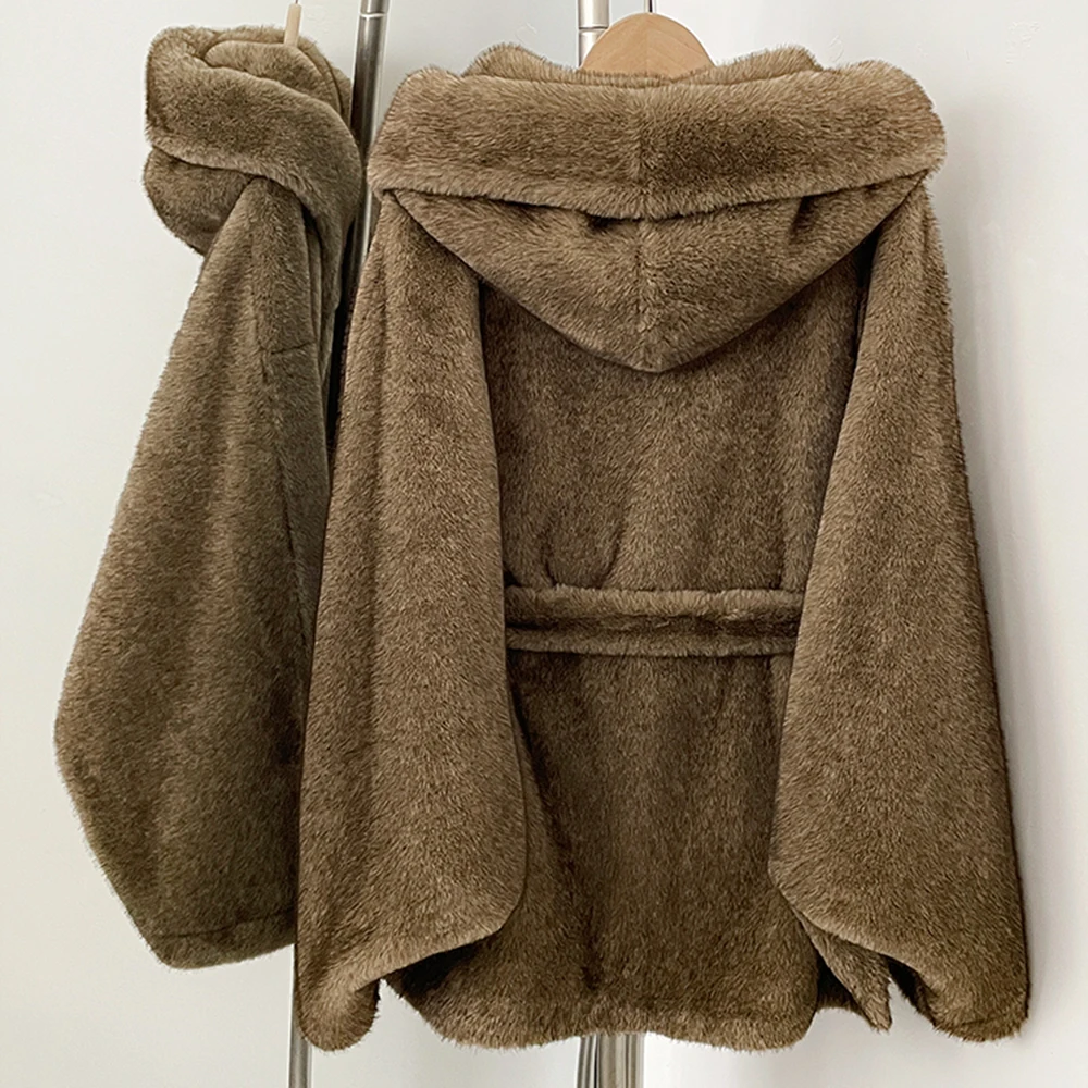Manteau Long En Fausse Fourrure Pour Femme - Col Fourrure, Ceinturé, Chaud - Idéal Hiver Et Soirées