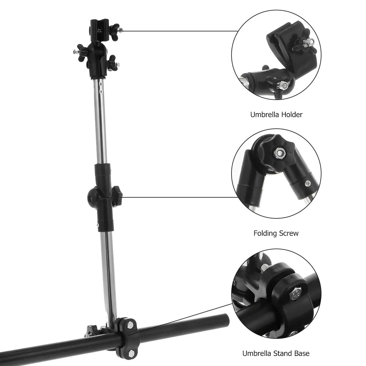 1Pcs Folding Bike Umbrella Stand Black Umbrella Holder Bracket Easy Install Retractable for Rainy Sunny Day Hands-Free