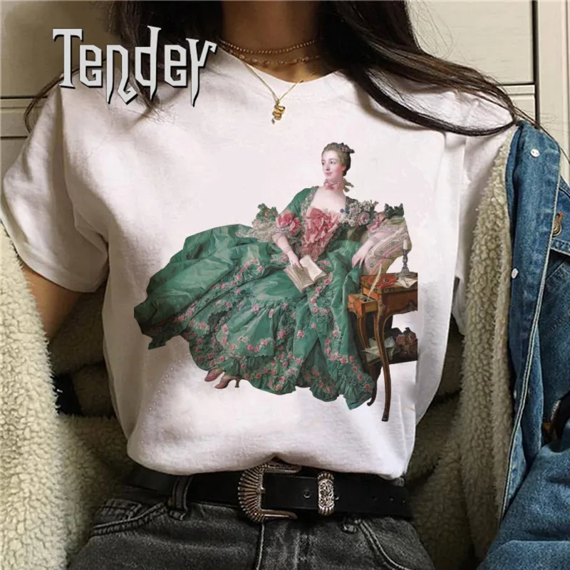 Oil Painting Girl Vintage Printed T Shirt Women's Summer Soft Short Sleeve Classical Loose Tshirt 2024 New O-Neck Tops Female