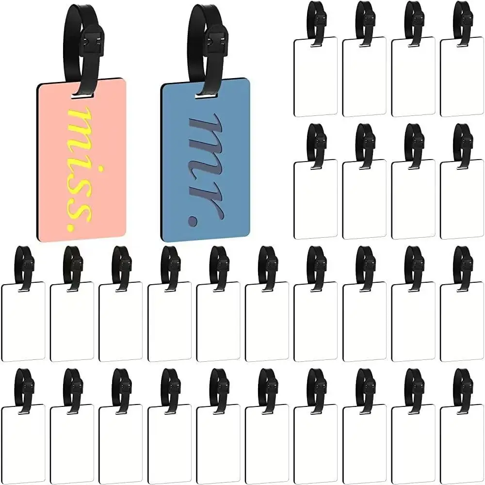

30 PCS Sublimation Luggage tag Blanks White Blank Travel Bag Tags with Strap Double Sided MDF Suitcase Label Tag with Slots K