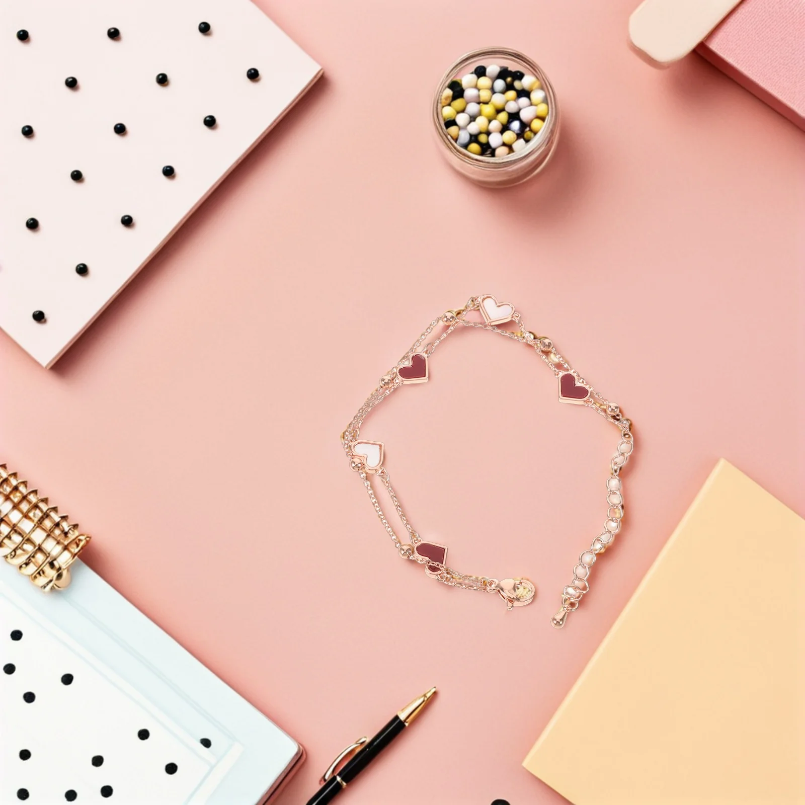 

Adjustable Double Layer Heart Bracelet for Women with Shimmering Pendant Elegant Chain Jewelry for Daily Wear