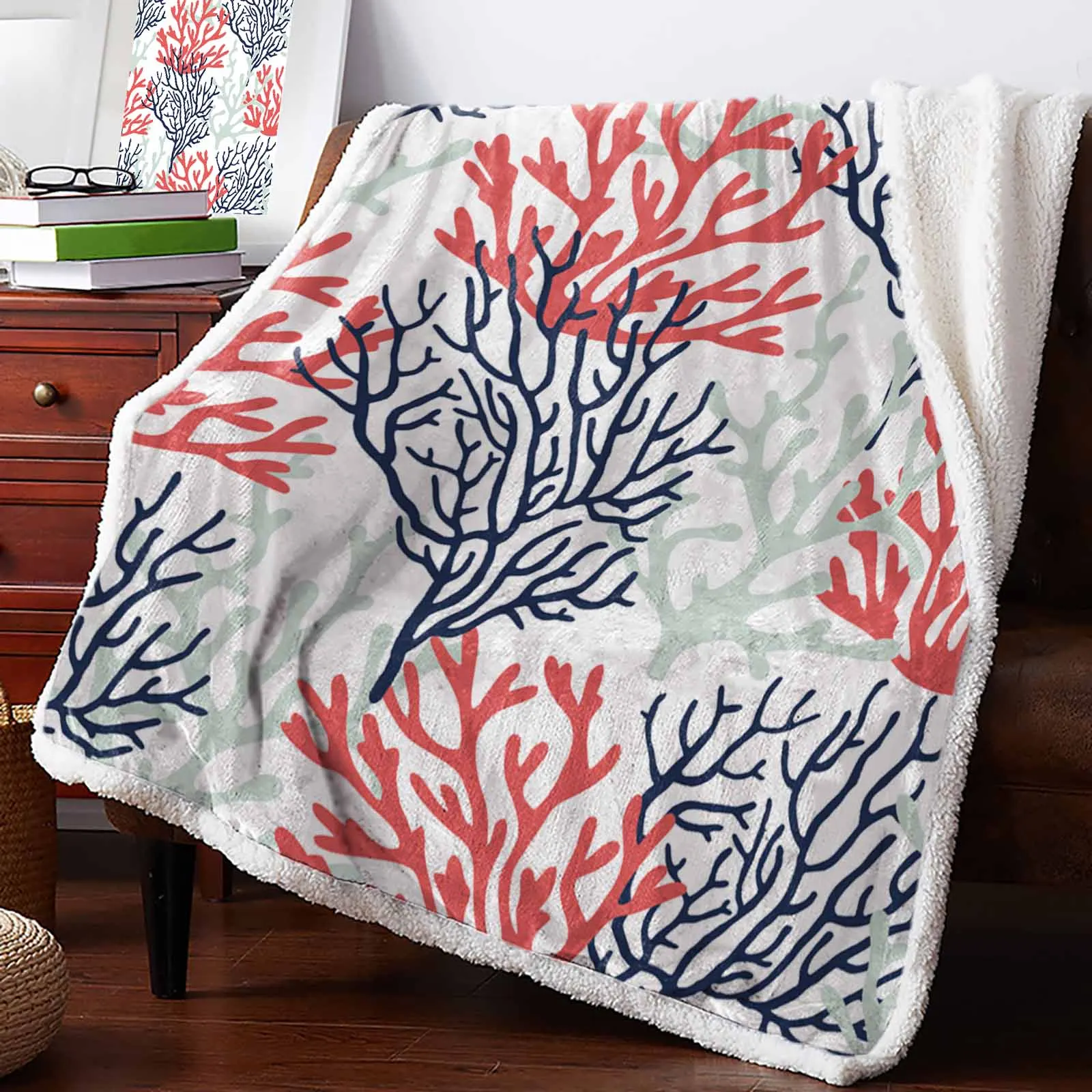 Summer Sea Life Coral Cashmere Blanket Winter Warm Soft Throw Blankets for Beds Sofa Wool Blanket Bedspread