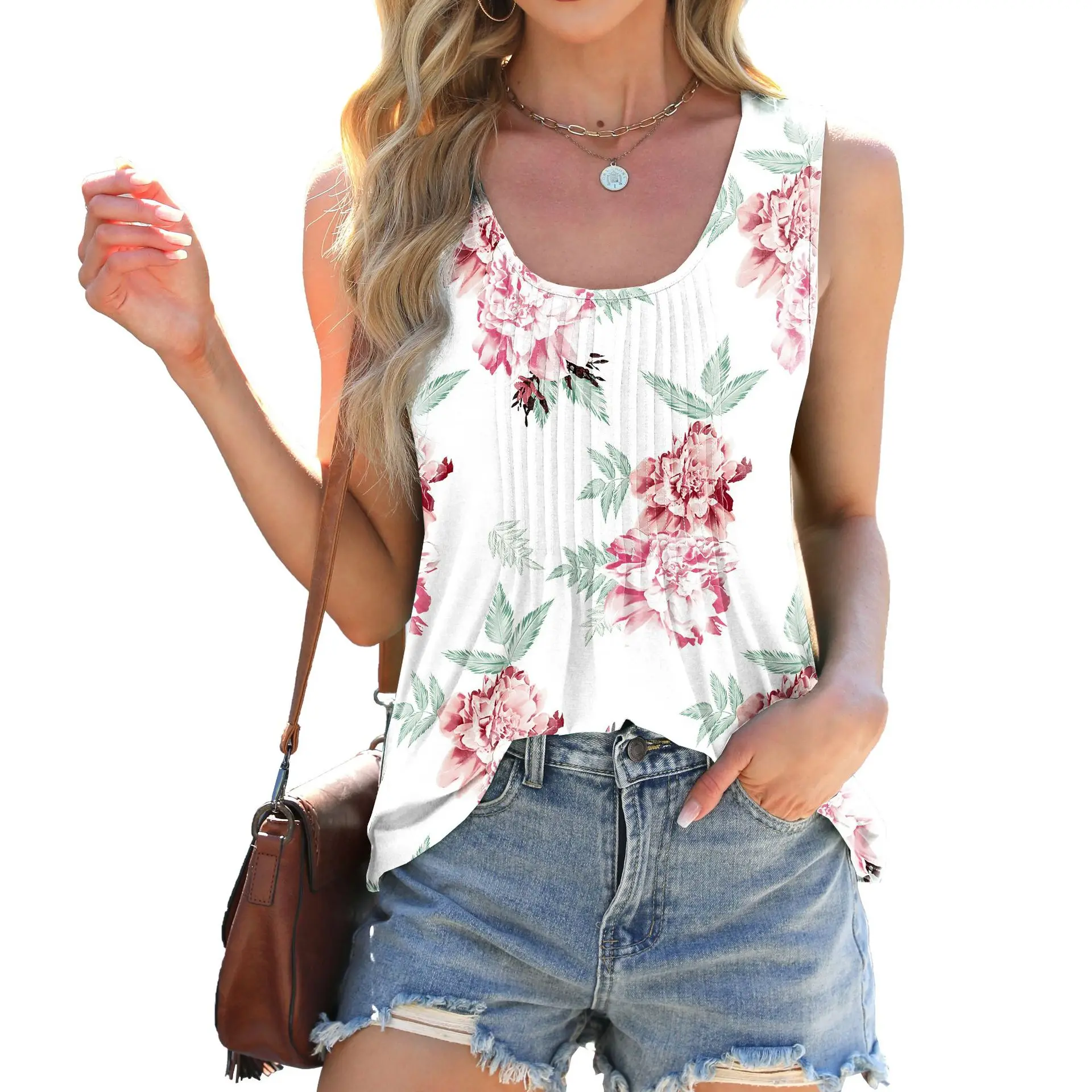 

Casual Loose Printed Sleeveless Blouses For Women Fashion Summer Women's Oversized Shirts Blouses Elegant Youth Female Tops