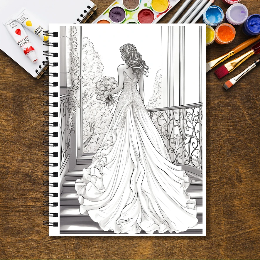 Pretty Wedding Dresses Adult Coloring Book - 8.3x 11.2 Inch 32 Page Coloring Book - Helps Reduce Stress and Ease Emotions