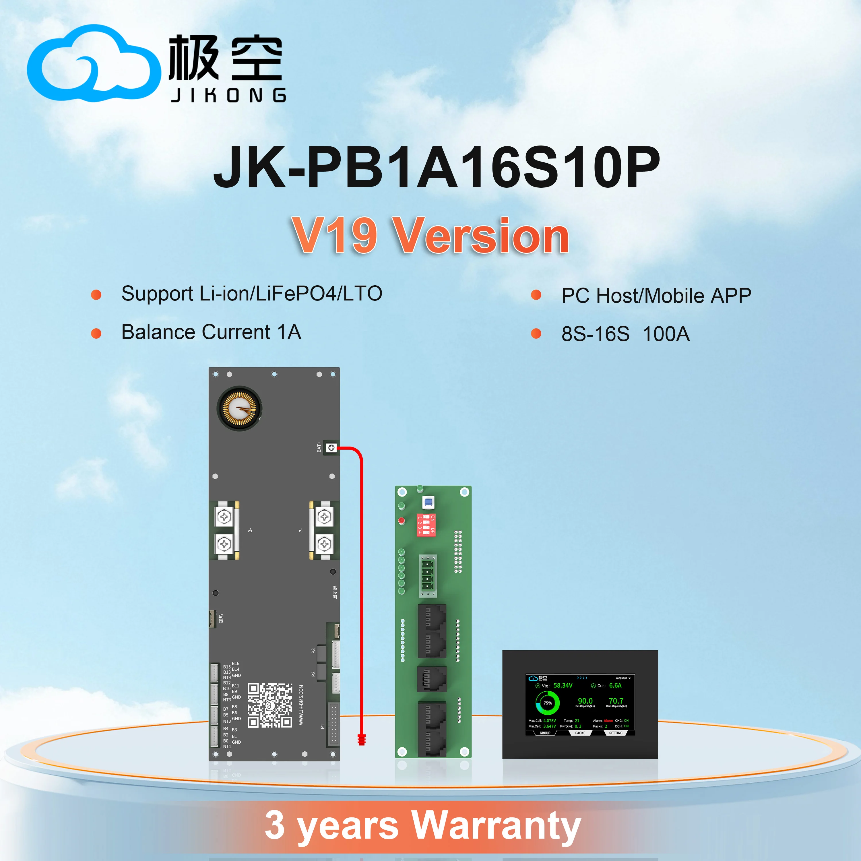 

JIKONG BMS JK-PB1A16S10P 8S 8S/16S 24V 48V LiFePo4 Li-Ion Battery 100A Household Energy BMS to Inverter Active balancer 1A
