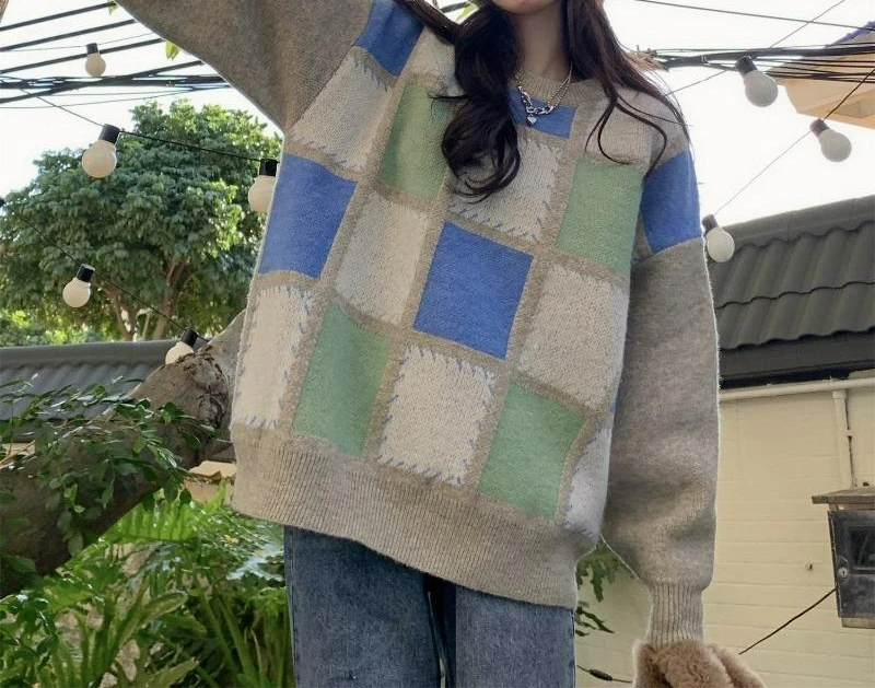 2025 Nuovo maglione pullover scozzese autunno e inverno per donna Maglione lavorato a maglia ampio e spesso