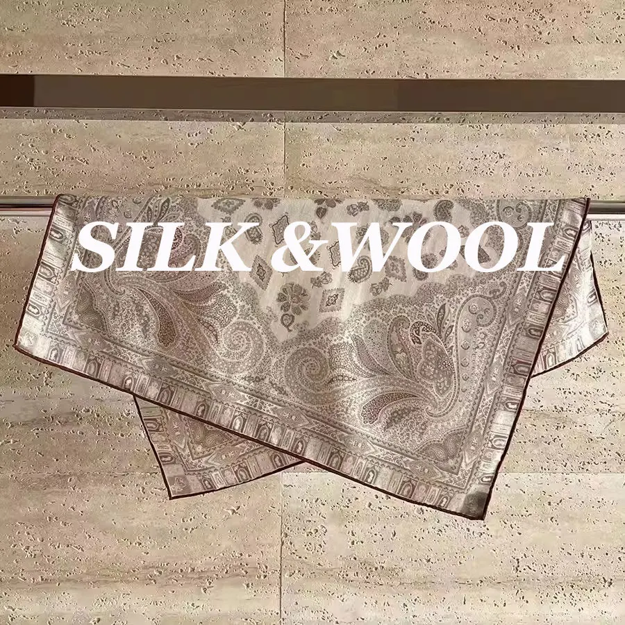 موضة 70% صوف 30% وشاح حريري للنساء شالات يلتف فولارد الأوشحة الفاخرة ساحة الباشمينا الإناث الحجاب باندانا منديل 62 سنتيمتر #1