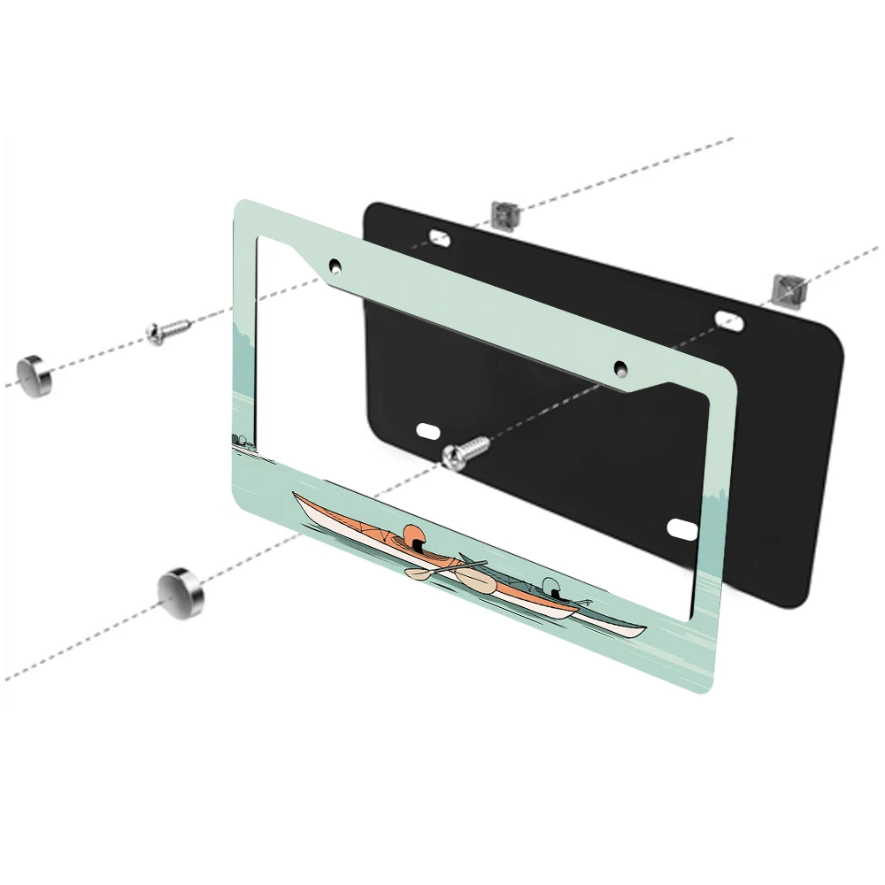قطعة واحدة من إطار لوحة الترخيص ذو فتحتين لمشهد التجديف باللون الأخضر، نمط كرتوني، مادة ألومنيوم، 6 × 12 بوصة، مع مجموعة براغي، ممتعة وU