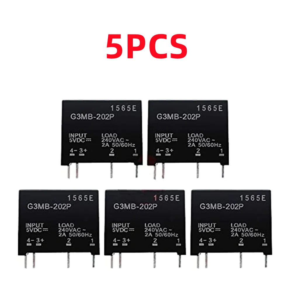 5PCS Relay Module G3MB-202P G3MB 202P DC-AC PCB SSR In 5V DC Out 240V AC 2A Solid State Relay Module