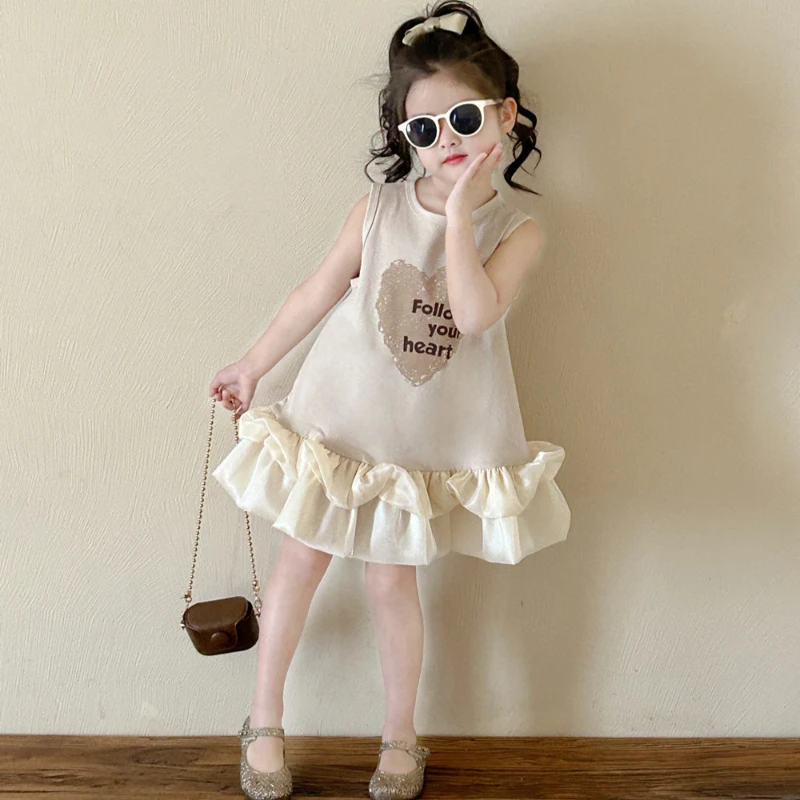 

Girls' Sleeveless Dress Summer New Girls' Moonlight Gauze Sundress Children's Patchwork Princess Dress