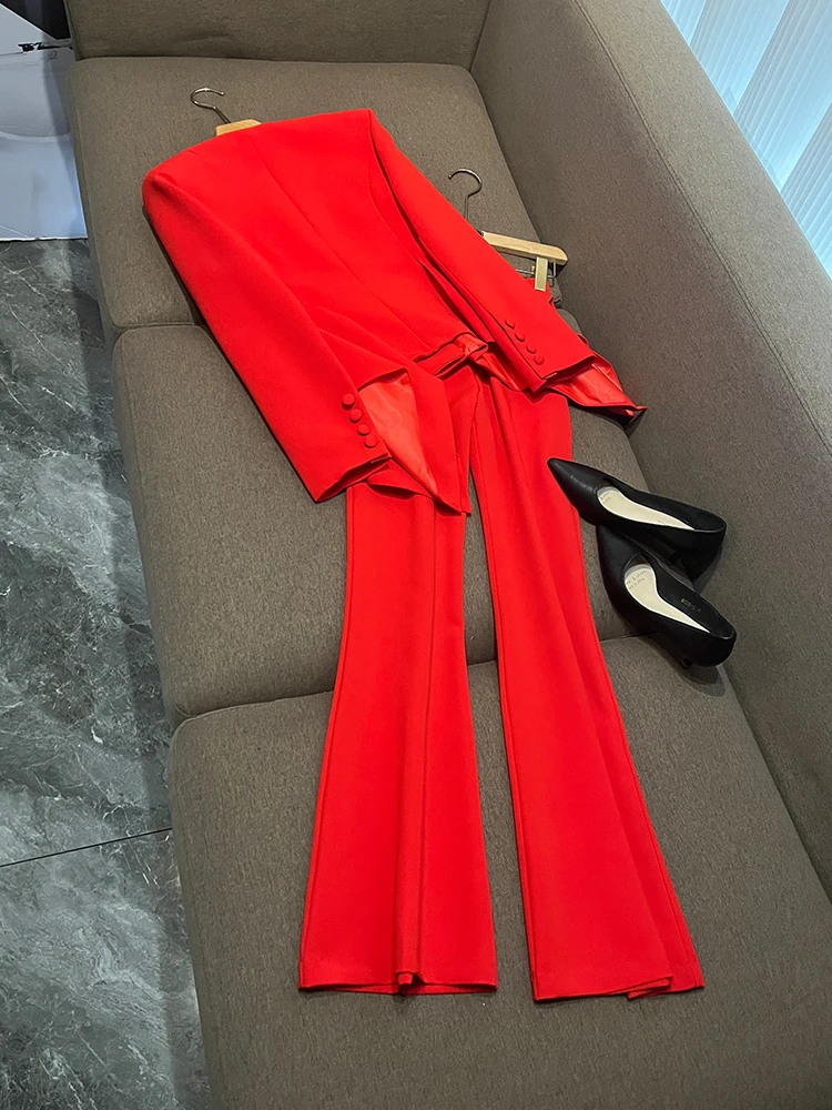 Slim-Fit-Set aus Jaet und Hose mit Spitzensaum-Design, Neu 2025, A483, zweiteilige Damen-Fairy-Herbstkollektion