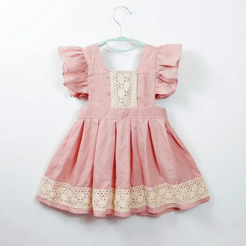 Vintage Girls Lace Dress Summer Cotton Breathable Kids Beach Playing Clothes Toddler Girls Boho Dress Vestidos 0-6 Years