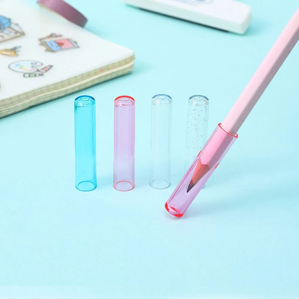 6Pcs/Set Transparent Plastic Pencil Cap Simple Colorful Pencil Extender Cute Pencil Protection Cap School Office Supplies NEW