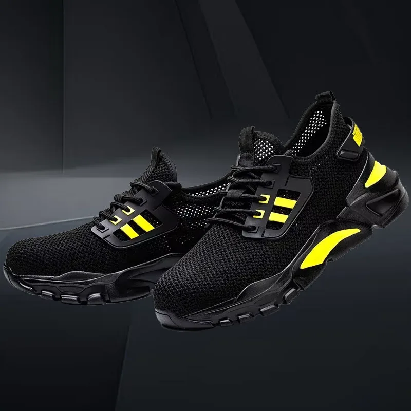 Men Steel Toe Safety Boots Lightweight Breathable Anti Smash Stab Resistant Non Slip Work Sneakers Durable Protective Footwear