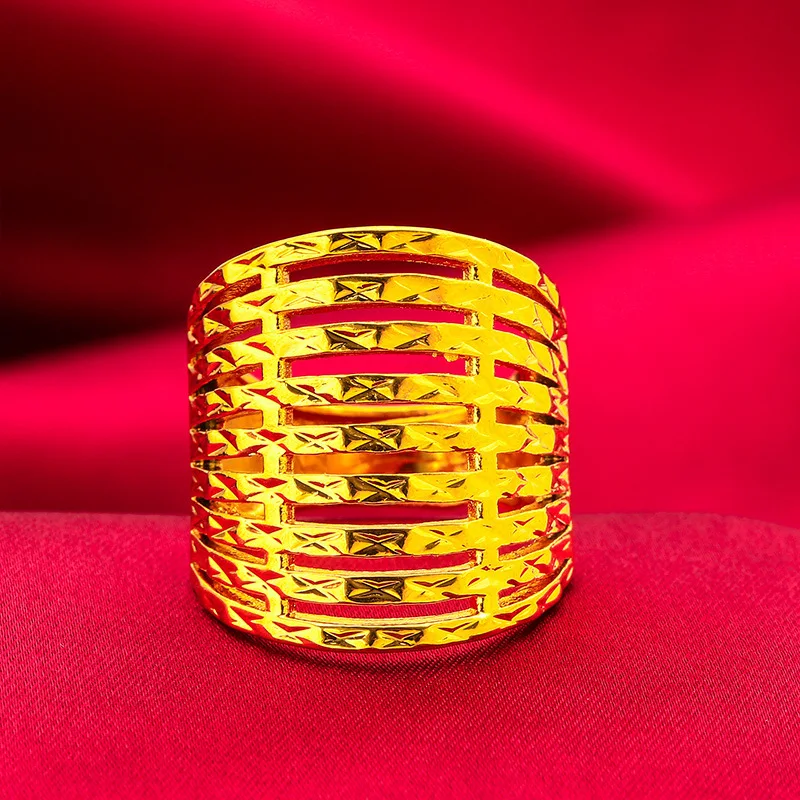 Mylux Jewelry 24K Gold Oversized Open Ring | AU999 Pure Gold, 3D geometric design, wide band for a bold everyday statement