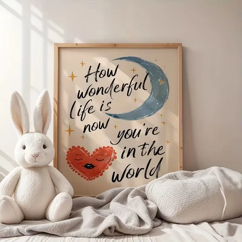 

Simple Modern Moon and Heart-shaped Design Canvas Wall Art Print Children's Room Decoration Baby Room Playroom Home Decoration