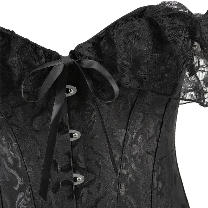 Korsett Top für Frauen Über brust Vintage Blume Korsett Bluse Top Spitze Lolita Korsett Bustier kurze Ärmel plus Größe – Detail 5